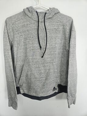 adidas Women's Melange Grey Pullover Hoodie - Curved Droptail Hem - AZ3067 M